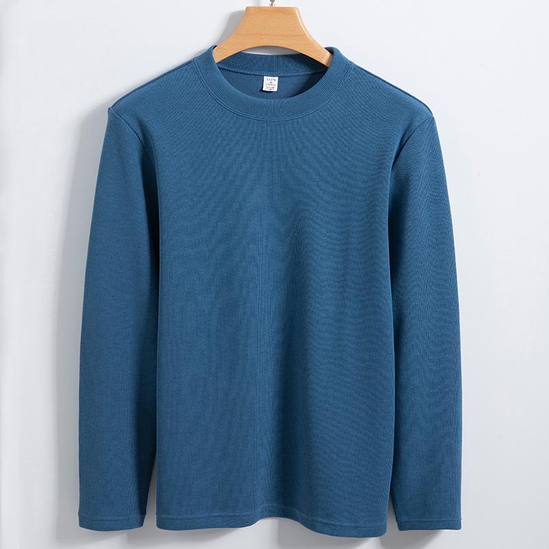 

Men s Beige Double-Sided Knit Sweater: High-End 280g Cotton, Machine Washable, Long-Sleeved, Round Neck, Ideal for Autumn/Winter 4XL темно-синий