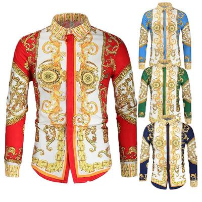 Herrenhemd Herren Luxus Gold Hochwertiges Langarmhemd Business Casual Männer Prom Social Print Shirts