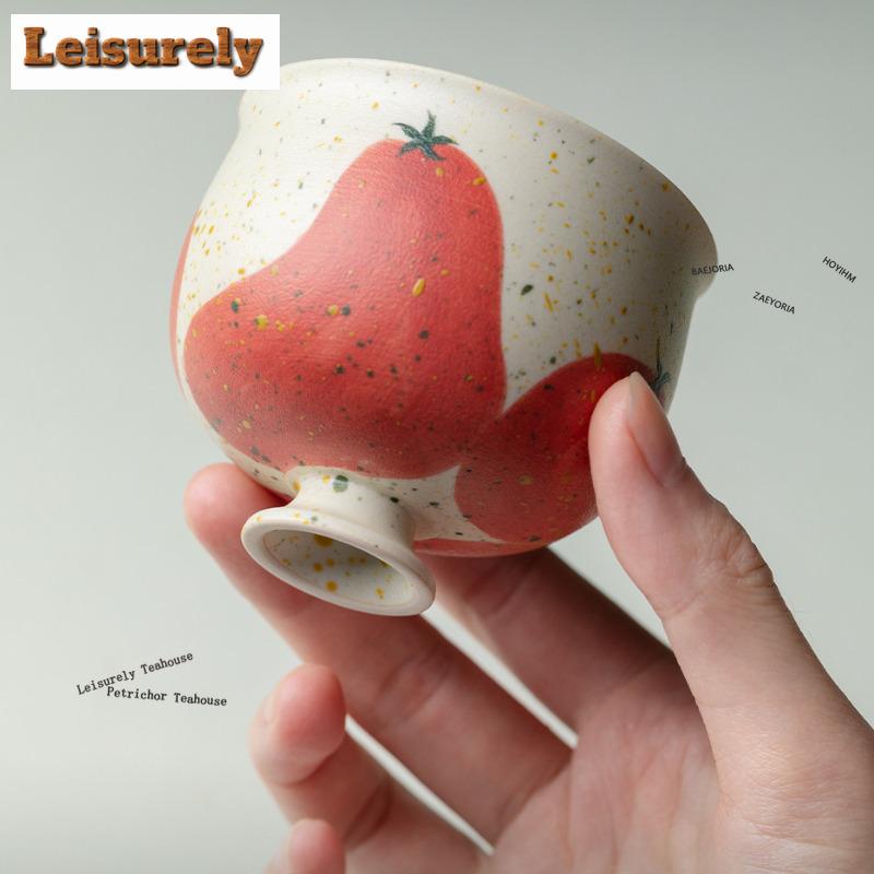 HOYIHM 111ml Hand-painted Persimmon Teacup Boutique Tea Bowl Tea Pair Tea-tasting Personal Cup Chazhan Master Cups Tableware