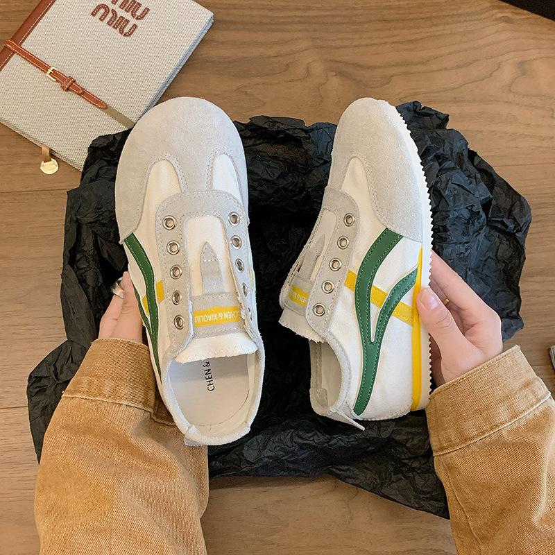 Flat-bottomed German training shoes women's shoes 2025 new summer thin one-pedal Forrest Gump shoes color matching sports little white board shoes
