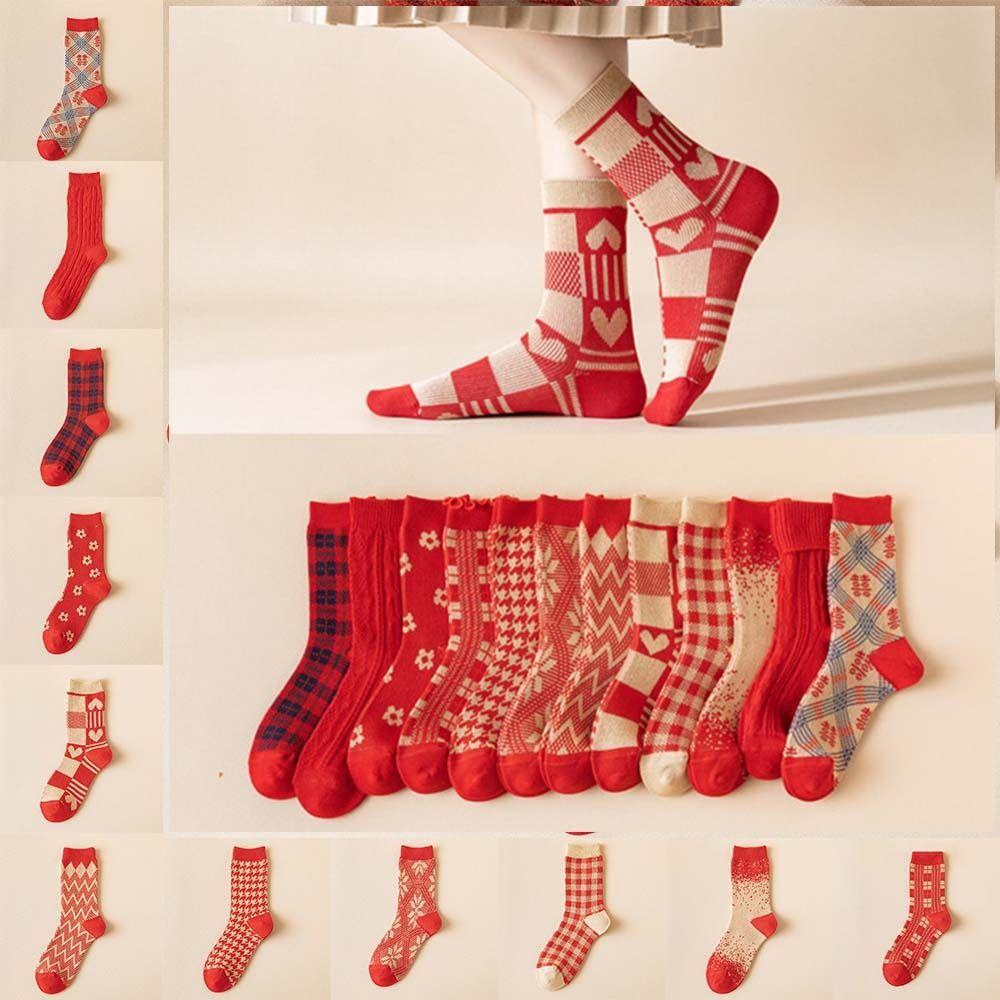 Thick New Year Women's Socks Cotton Socks Autumn Winter Red Socks Middle Tube Socks  Autumn