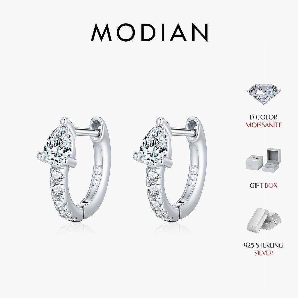 MODIAN D Moissanite Ear Buckle 925 Sliver Sparkling Lab Diamond Water Drop Hoop Earrings For Women Fine Jewelry