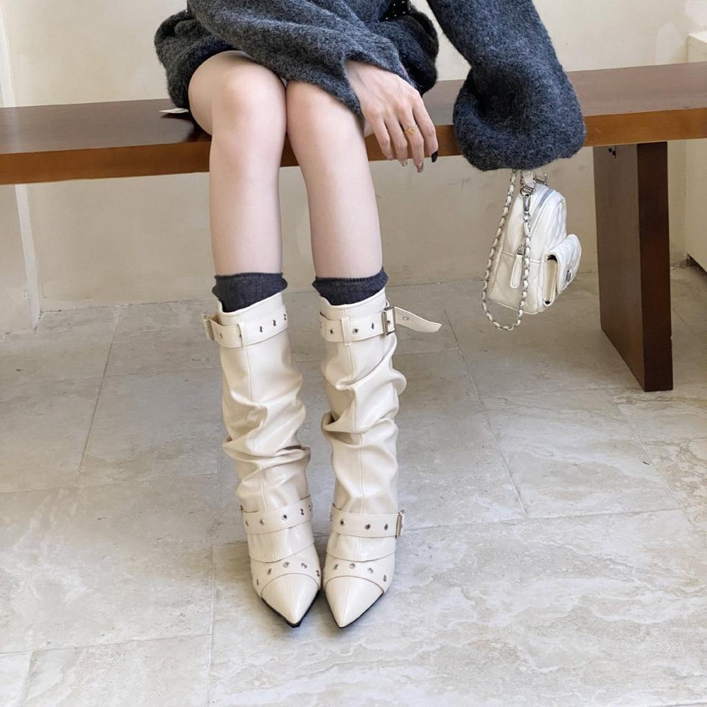 2025 Autumn New European and American Pointed Head Thin Heel High Heel Temperament French Fashion Sexy Beautiful Women Boots Knight Boots