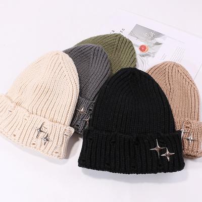 Hat Men and Women Stars Ripped Wool Hat Japanese Pointed Knit Hat Autumn and Winter Warm Pullover Cold Hat