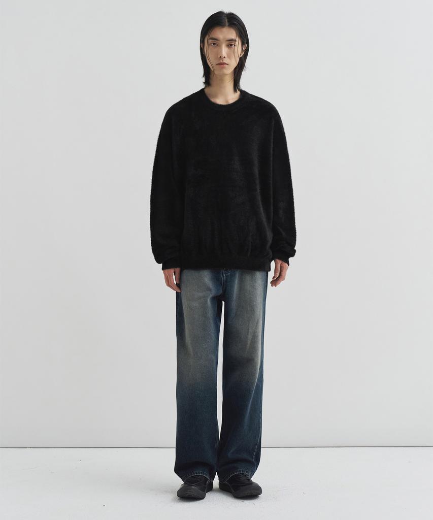 DRAW FIT Round Brushed Hairy Pullover Knit [Black]