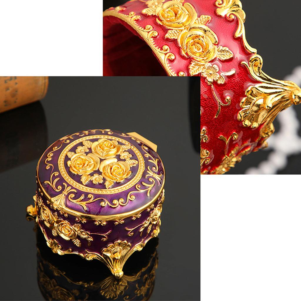 Retro Metal Enamel Jewelry Holder Elegant Desktop Decorative Box With Spacious Interior For Gemstones Storage
