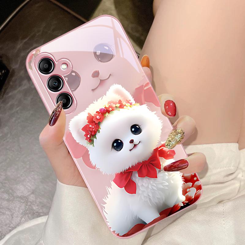 Cute Little Dog Green For Samsung Galaxy A14 4G 20 30 52 20S 21S 22 A32 33 34 42 50 51 53 54 70 71 72 73 5G Glass Phone Case