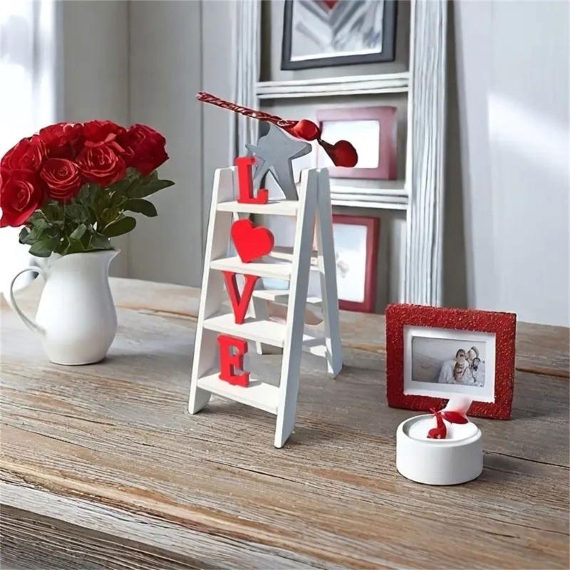 Valentines Day Love Ladder Tabletop Decoration Wood Sign for Romantics Home Wedding Parties Table Centerpieces Decors