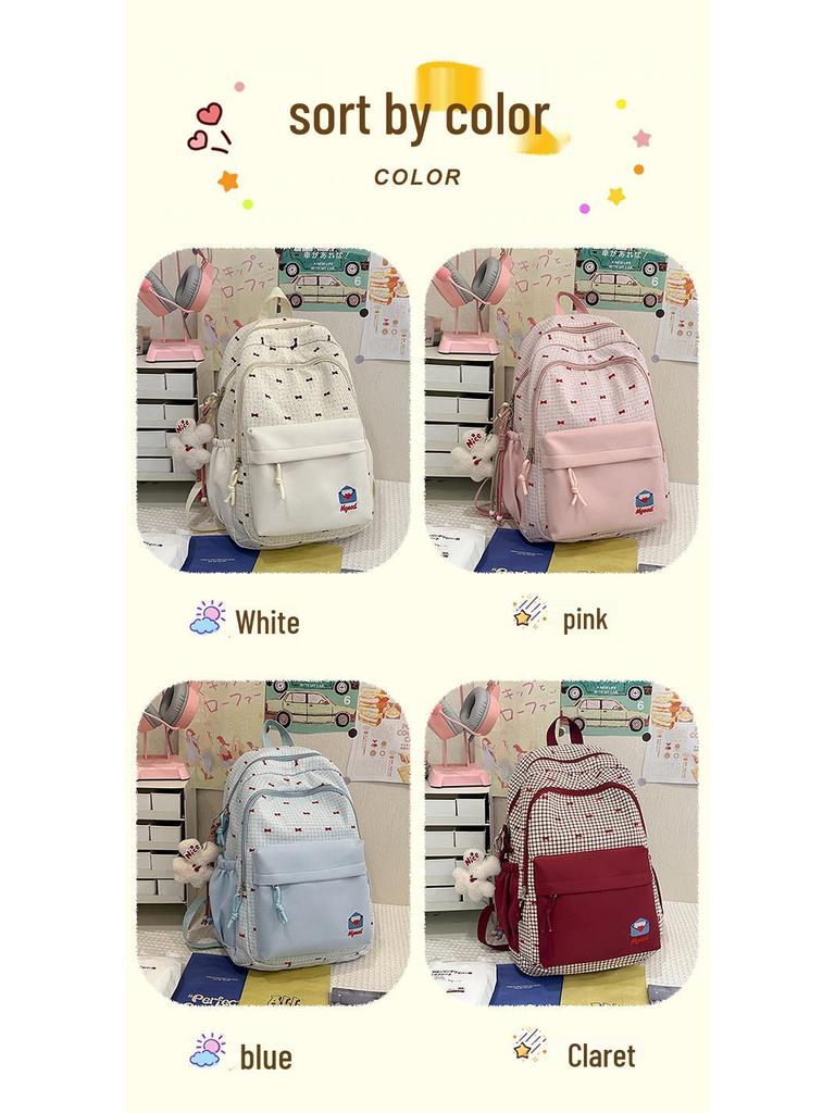 Słodki plecak w stylu japońskim z kokardą: Lekka, wodoodporna torba na ramię dla uczniów szkół średnich i ponadgimnazjalnych.