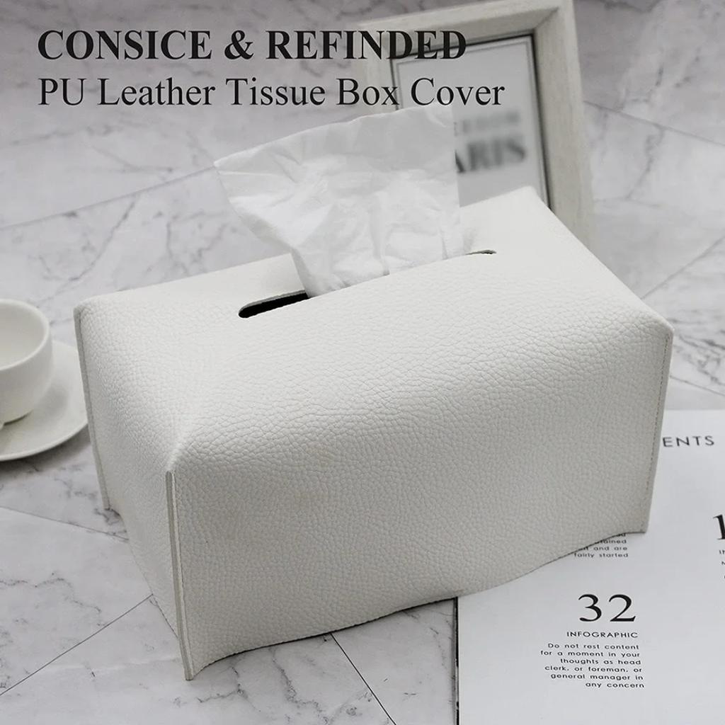 Tissue Box Cover Refined PU Leather Foldable Tissue Box Holder - Decorative Holder/Organizer for Bathroom Vanity Countertop
