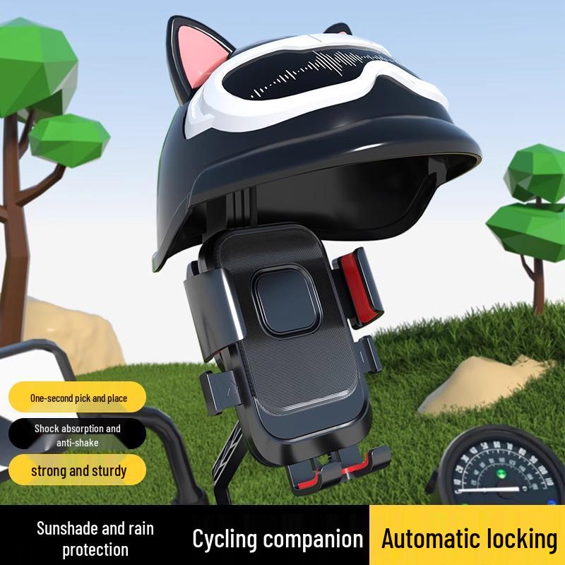 Compact Phone Mount with Sunshade for Motorcycles, Scooters, and Bicycles - Ideal for Delivery Riders and All-Weather Navigation.