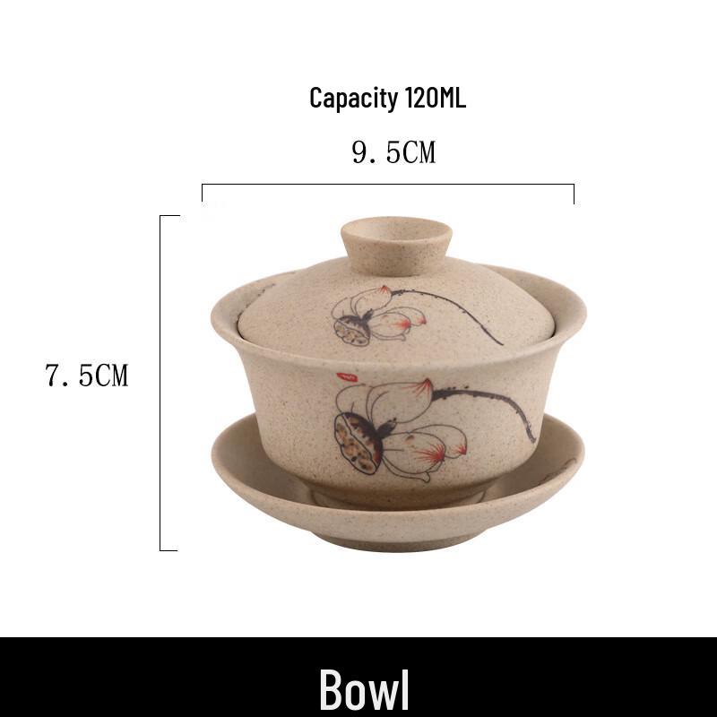 Vintage Coarse Pottery Lotus Gaiwan