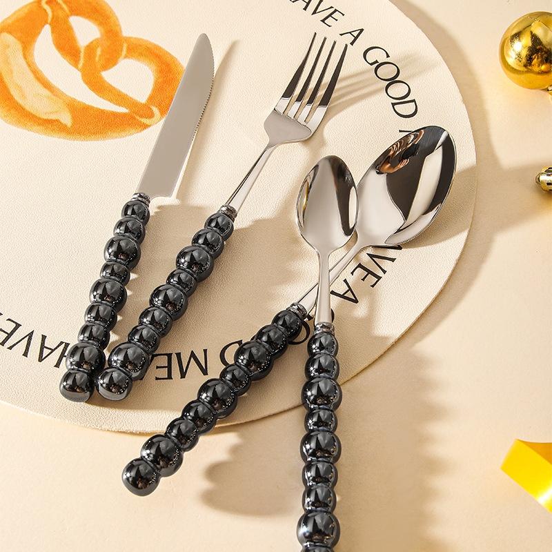 4Pcs Fashion Pearl Handle Cutlery Set Creativity Stainless Steel Knife Fork Western Steak Tableware  Table Decor Gifts