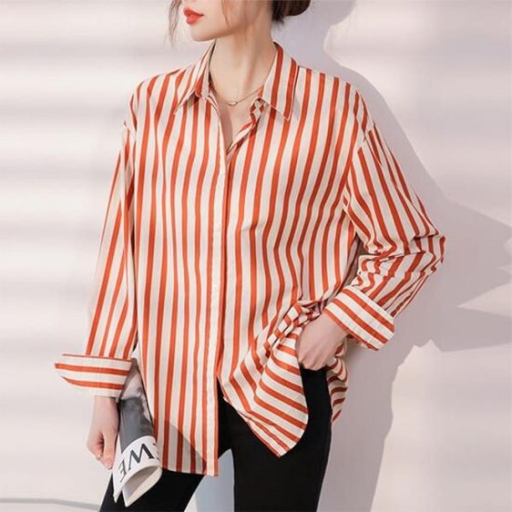 Navava Women Casual Stripe Long Sleeve Shirt Nb2508