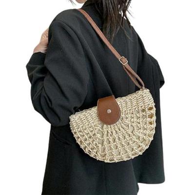 Novas bolsas de vime de verão para mulheres, bolsa de ombro de palha de sela, bolsa crossbody feita à mão, bolsas femininas, bolsa de mão boêmia tecida