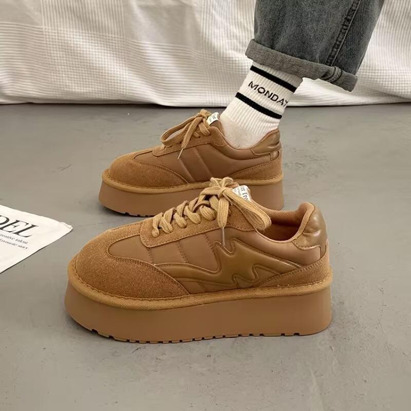 Round Toe Thick-soled Women's Winter New Heightening Non-slip Sports Shoes Fashionable Casual Lace-up Sneakers Women
