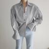 French Early Spring New Simple Top Women's Korean Chic Design Sense Niche Blue Striped Loose Long-sleeved Shirt