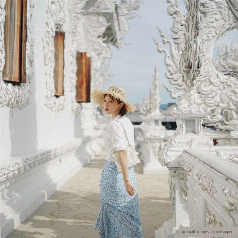 

Blogger Australia Niche Style Small Octopus Iris Same Style Pleating Blue Print Asymmetrical Hem Skirt Long Skirt Little Octopus Iris Blue Print Skirt L