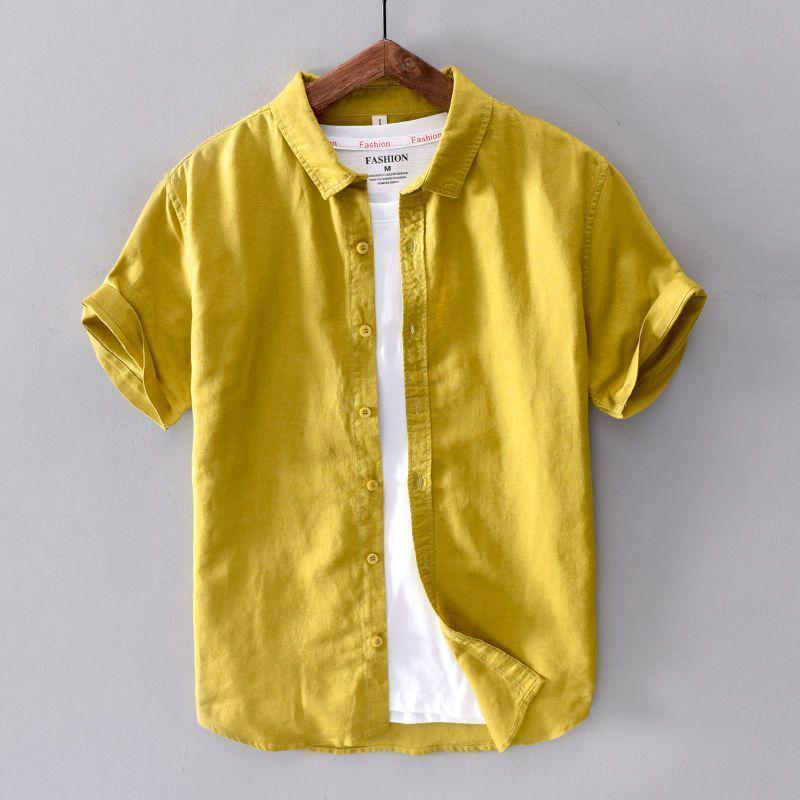 Men's Short Sleeve Loose Fit White Linen Shirt - Casual Summer Cotton Jacket