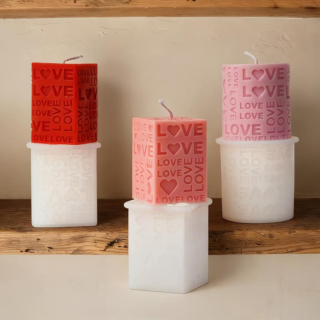 1pc Love Pillar Candle Mold | Embossed LOVE Letters Cylinder & Cube Mold, Silicone Material, Irregular Shape, Ideal for Wedding, Handmade Soap