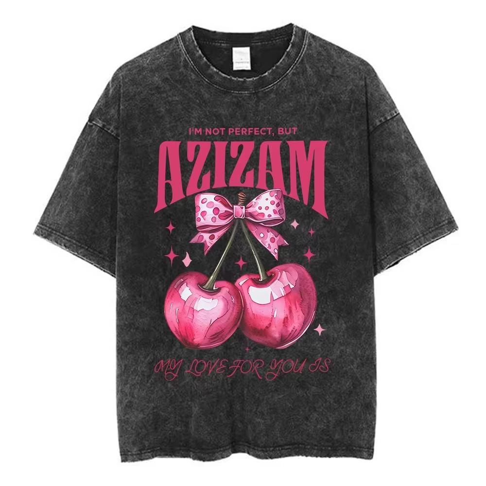 2026 New Retro Pop Song Inspired Print Washed Cotton Tshirt Casual Streetwear Top