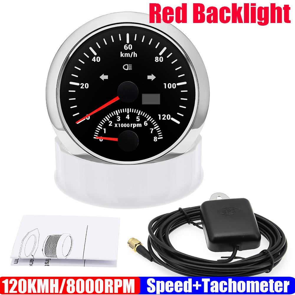 120KMH 200KMH GPS Speedometer Gauge+Tachometer 8000 RPM 85mm Dual Gauge Odometer  with GPS Antenna Turn Light Auto Yacht 9-32V
