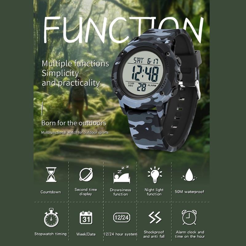 SANDA Camouflage Electronic Watch Outdoor Sports Luminous Student Military Watch Multifunction Digital Electronic Watch