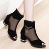 Hollow High Heels Thick Heel Versatile 2025 Spring and Summer New Women's Shoes Mesh Cool Boots High Heel Outer Wear Medium Heel Women's Sandals