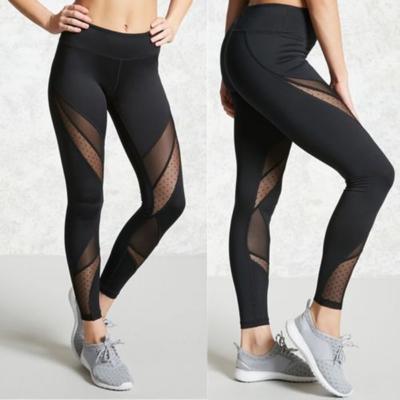 Women's High Waist Leggings Slim Fit Solid Mesh Dot Panel High Stretch 9 Length Workout Yoga Pants