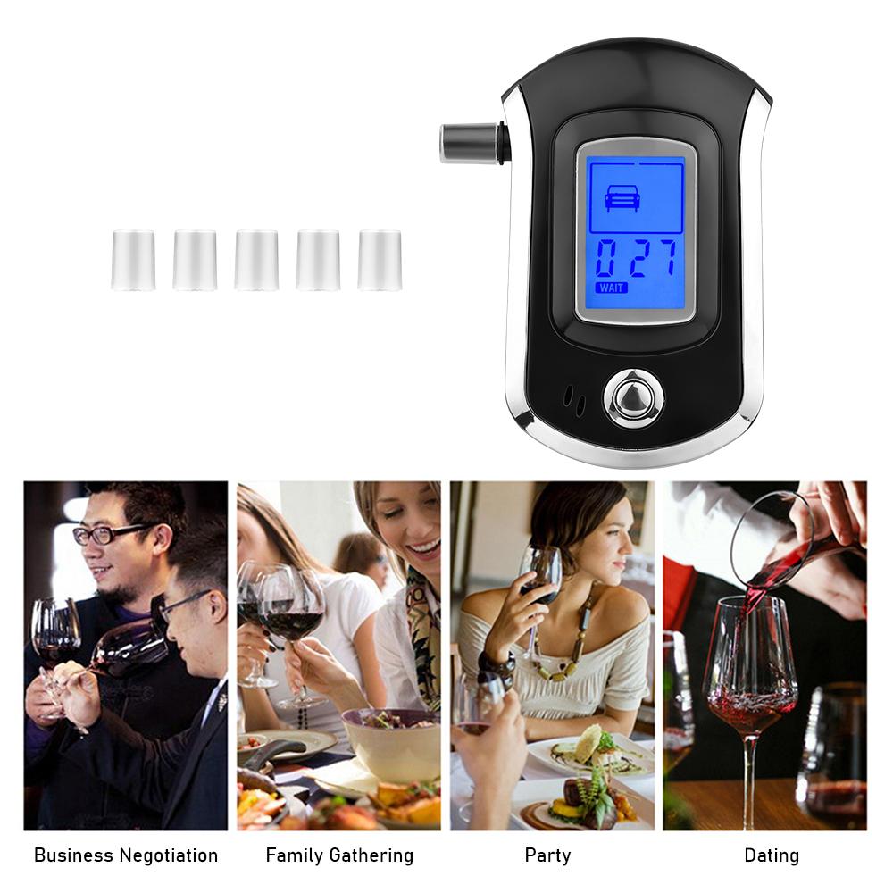 Portable Breathalyzer with 6 Mouthpieces Breath Alcohol Tester LCD Backlight Digital Accurate BAC Detector Analyzer with Audio Visual Alarm for Perso