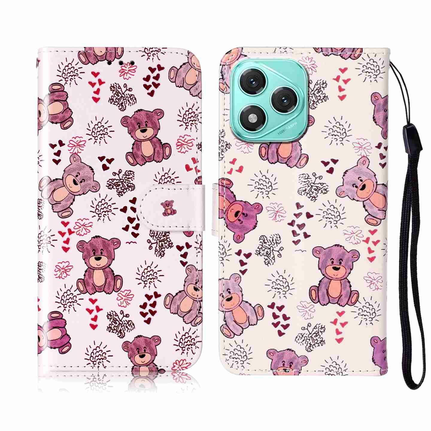 

For Honor 400 Lite 5G Case Pattern Leather Wallet Phone Cover with Strap Bear