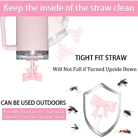 6 Pcs Bow for Stanley Straw Topper, Cute Straw Toppers Silicone Cup Covers Reble Cup Cap Covers Cap 0.4 In/10mm for Stanley 30&40 Oz Tumbler