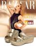 Size 43 Women's Sequin One-Strap Peep-Toe Wedge Heel Sandals, New 2022 Korean Style