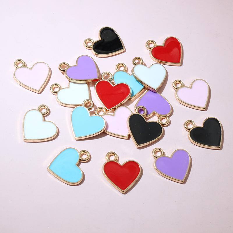20pcs 13x11.5mm Enamel Small Cute Heart Charms Pendant DIY Jewelry Making Accessories Findings for Bracelet Earrings Keychains