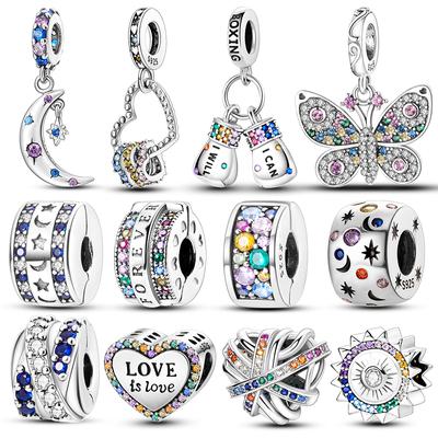 Fit Fasion 925 Original Bracelet 100% 925 Sterling Silver Shining Colorful Zircon Heart Charms Beads Exquisite DIY Jewelry Gift