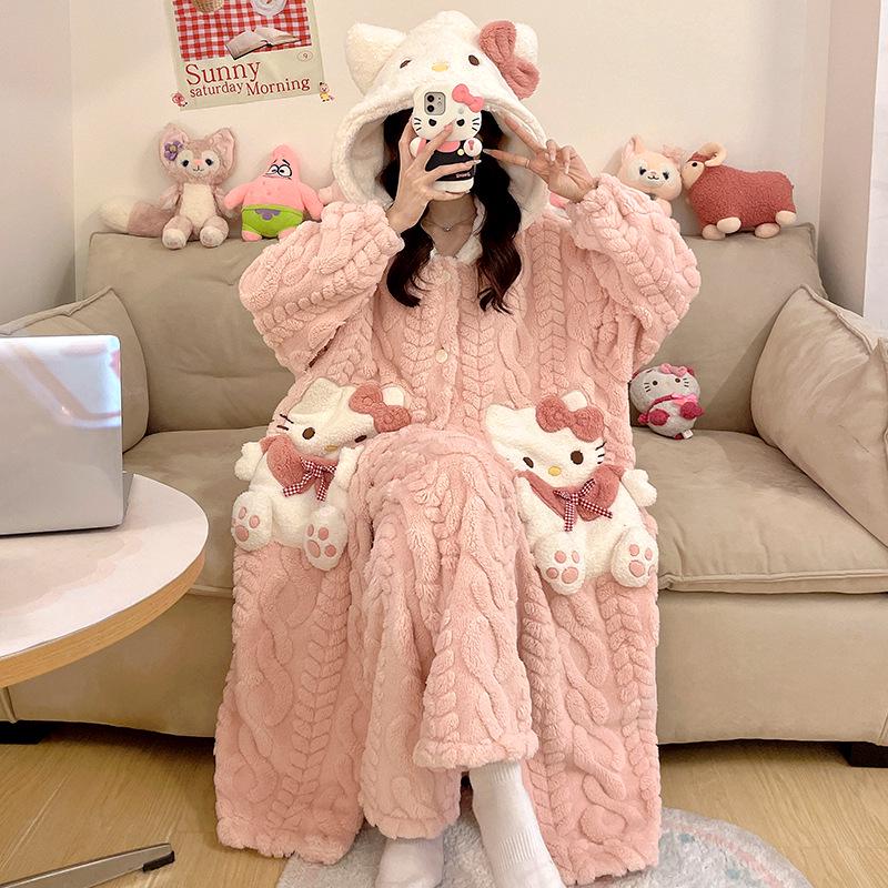 Women's Winter Plus Velvet Coral Fleece Nightgown - Cute Thick Flannel Home Wear