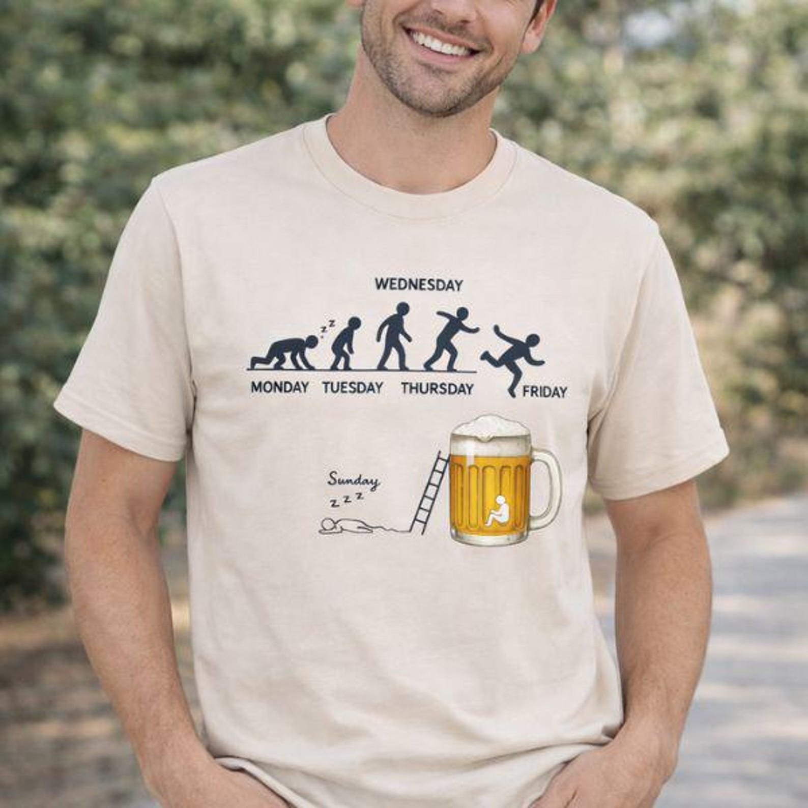 Funny Beer Evolution T-Shirt: Workweek Drinking Humor Tee L