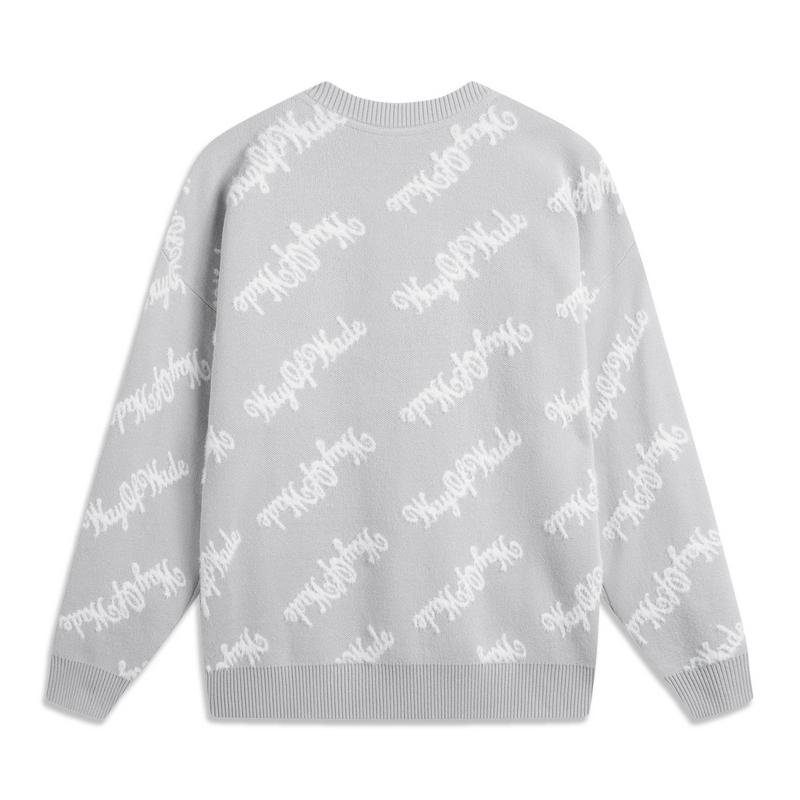 Li Ning Wade Series Full Print Letter Breathable Versatile Long Sleeve Sweater Men sweater Static-Gray AMBV013-4