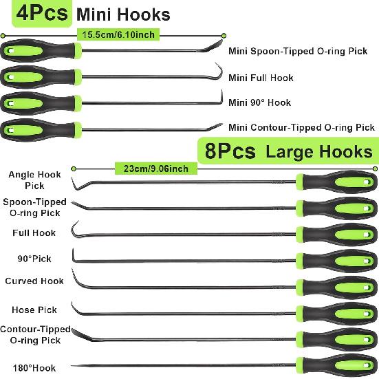 12PCS Automotive Hook And Pick Tool Set,Long & Mini Precision Puller Remover Tool Kit For Auto O-Ring,Seal & Gasket Removal,Mechanic Professional