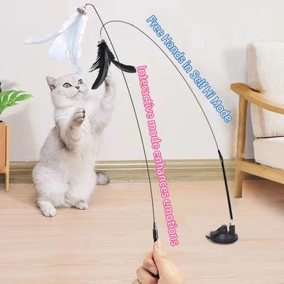 Feather Interactive Cat Toy Powerful Suction Cup Handfree Cat Stick Playing Kitten Playing Teaser Wand Toy Cat Wand Pet Supplies