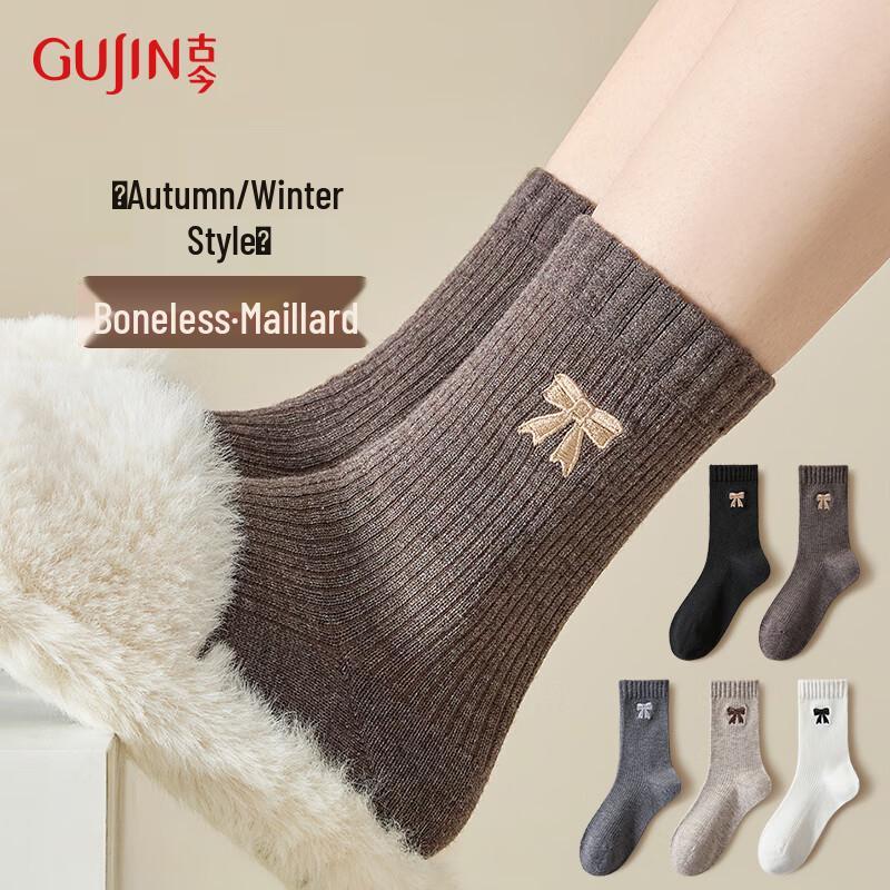 GUJIN Women s Bow Embroidered Mid-Calf Cotton Socks, 4-Pair Pack One Size