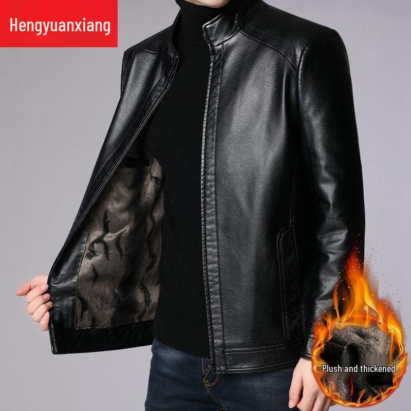 Men's Thickened Sheepskin Leather Jacket for Autumn and Winter - Perfect for Middle-aged and Elderly