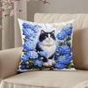 Cushion Cover White Cat With Blue Flowers And Golden Collar Decorative Pillow For Living Room Bedroom Or Chair