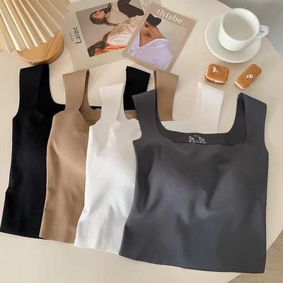 Women's Ice Silk Square Neck Tank Top with Chest Pads