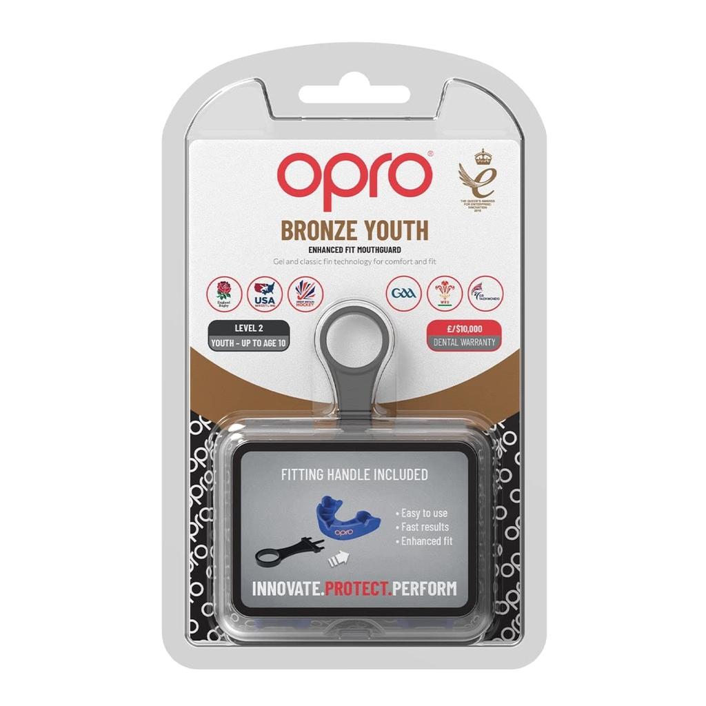 OPRO Mouth Guard Mouthpiece Sports Martial Arts Youth Mouthpiece "Self-Fit/Bronze Level" (For Juniors/Children/Blue)