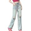 Light Ripped High-Waisted Wide-Leg Jeans for Women - Summer Slimming Loose Fit
