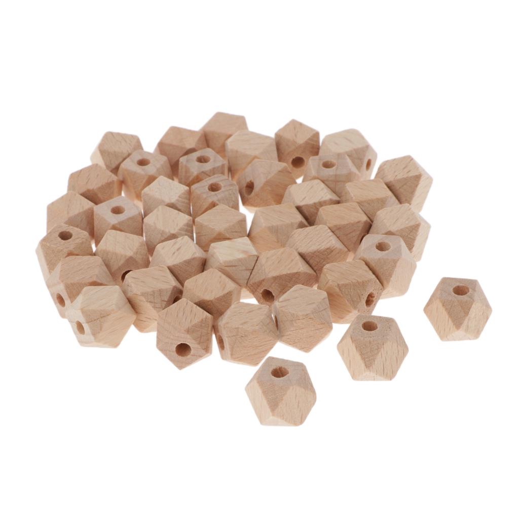 40Pcs Faceted Wood Bead Unpainted Loose Spacer Beads Charms Jewelry Making 12MM
