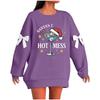 Ladies' Christmas Printed Bow Round Neck Long Sleeved Loose Pullover Sweater Sweatshirt Top