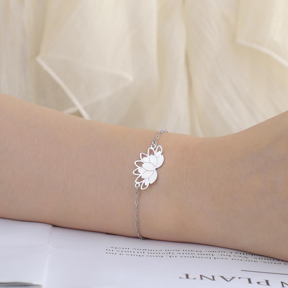Bracelet Fleur de Lotus Dawapara Charme Lotus Bonne Fortune Bracelet Femme Cadeaux Amoureux Méditation Yoga Bijoux Couple Acier Inoxydable