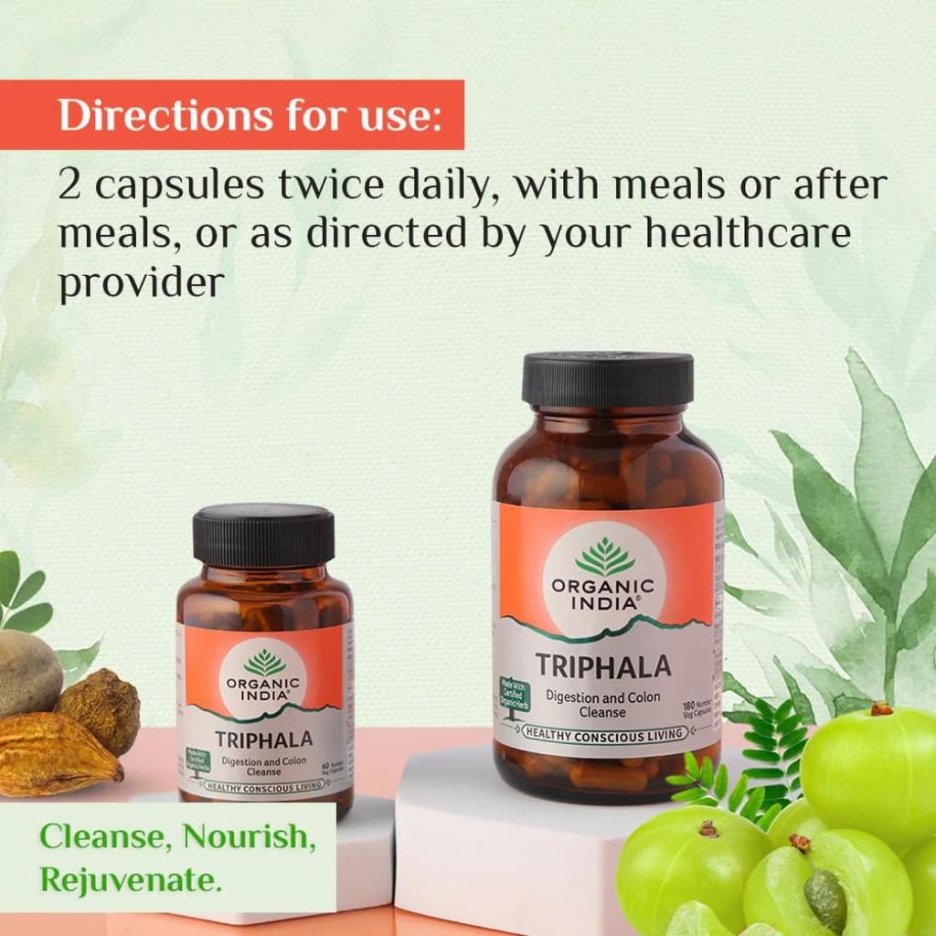 Organic India Triphala Capsules 60 Caps Pack of 2 for Digestive Health Gut Comfort and Wellness